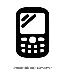 mobile phone, smartphone (with keyboard and keys) silhouette, symbol, outline, vector illustration in black & white color, isolated