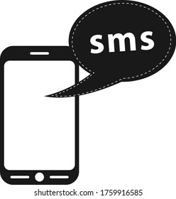 mobile phone with sms bubble on white background