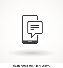 Mobile phone sms chat text message speech bubble icon isolated sign symbol vector illustration. Modern, simple flat mobil cell smartphone phone icon