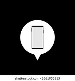 Icono de la burbuja del discurso del mensaje de texto del SMS del teléfono móvil aislado en fondo negro