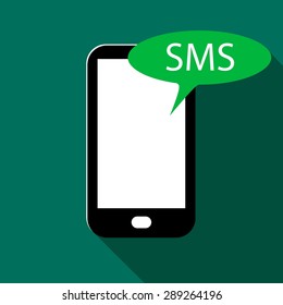 Mobile phone sms icon with long shadow