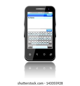 Mobile phone with sms menu screen. Space for text. 3d