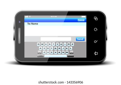 Mobile phone with sms menu screen. Space for text