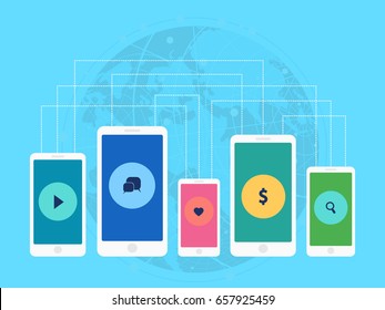 Mobile phone social network concept. Vector illustration.