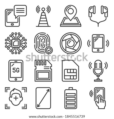 Mobile Phone Specification Icons Set on White Background. Vector