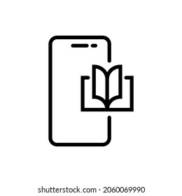 Mobile phone specification line icon. Smartphone functions and apps sign, online reading badge. Vector line illustration