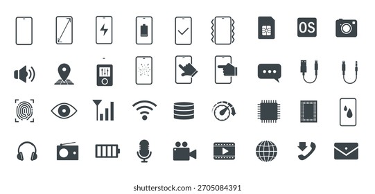 Mobile phone specs icons. Vector illustration