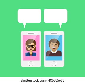 Mobile phone and speech bubble with chatting people