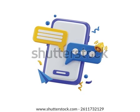 Mobile phone with speech bubble icon with bell icon 3d render concept of user message notification icon vector illustration