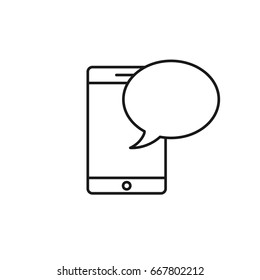 Mobile phone with speech bubble message icon. Vector line symbol.