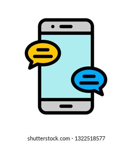 Mobile phone with speech bubble vector, Social media filled style editable stroke icon