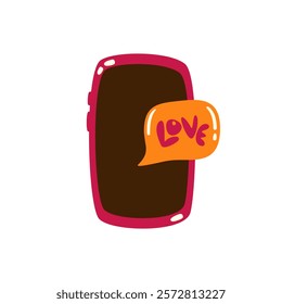 A mobile phone with a speech bubble and the word love.Love message, happy Valentine's Day, wedding, declaration of love.Vector illustration.