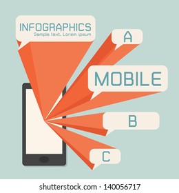 Mobile phone and speech bubbles infographics, vector