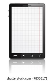 Mobile phone with squared paper sheet on the screen, vector eps10 illustration