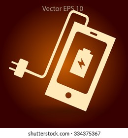 Mobile phone standing on the charging vector icon