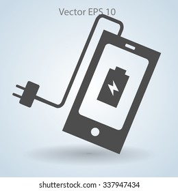 Mobile phone standing on the charging vector icon