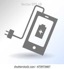 Mobile phone standing on the charging vector icon