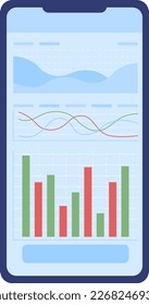 Mobile phone with stock charts semi flat color vector object. Investor app. Editable element. Full sized icon on white. Simple cartoon style spot illustration for web graphic design and animation