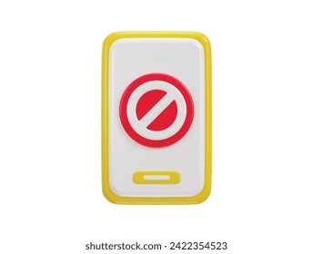 teléfono móvil con signo de parada Icono de representación 3d