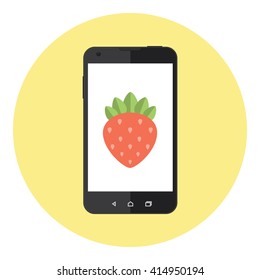 Mobile Phone With Strawberry On The Screen