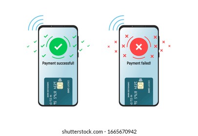 Mobile Phone With Successful And Failed Payment Status. Vector Illustration.