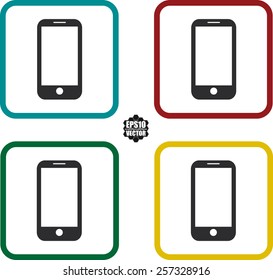 Mobile phone Symbol And Icons Set On White Background And Colorful Border. Vector illustration. 