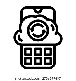 Mobile phone syncing data to a cloud storage system with refreshing arrows, illustrating data backup, access, and digital connectivity for smartphones and devices