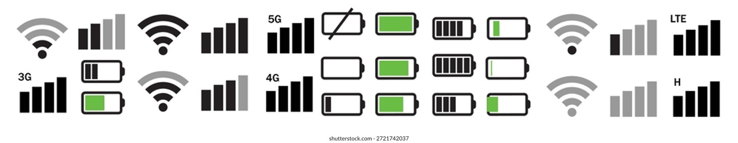 mobile phone system icons vector set wifi signal strength