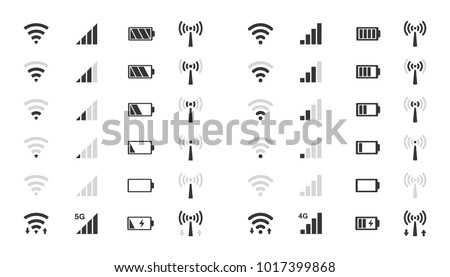 mobile phone system icons, wifi signal strength, battery charge level