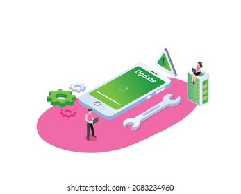 Mobile Phone System Update Application Software Vector Concept. 3D Isometric Vector Concept