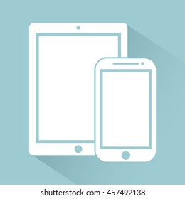 mobile phone, tablet computer electronic device icons with shadow isolated on a green background flat style,stylish vector illustration