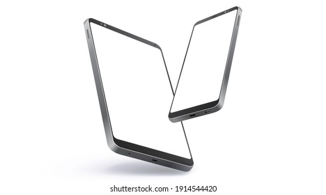 Mobile Phone and Tablet Computer Realistic Vector Mockup With Perspective View. Digital Devices Screen Isolated on White Background.