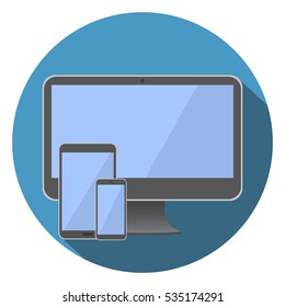 Mobile Phone, Tablet Computer, Computer Screen Flat Icon Vector Illustration