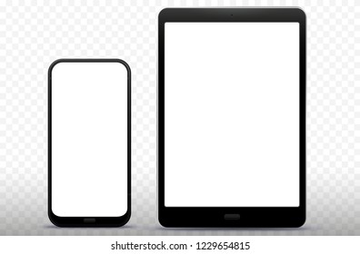 Mobile Phone and Tablet Computer Vector Illustration with Transparent Background