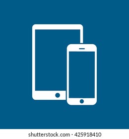 Mobile Phone and Tablet Flat Icon On Blue Background