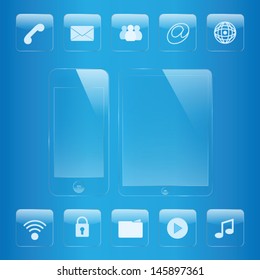 mobile phone and tablet icon and interface glass set