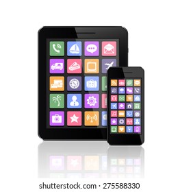 Mobile phone and tablet PC with app icons