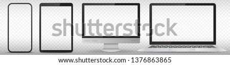 Mobile Phone, Tablet PC, Computer Monitor and Laptop Vector Illustration Set With Transparent Screens