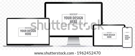 Mobile Phone, Tablet PC, Computer Monitor and Laptop Vector Illustration Set With Transparent Background