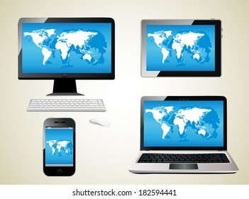 Mobile phone, tablet pc, notebook and computer.