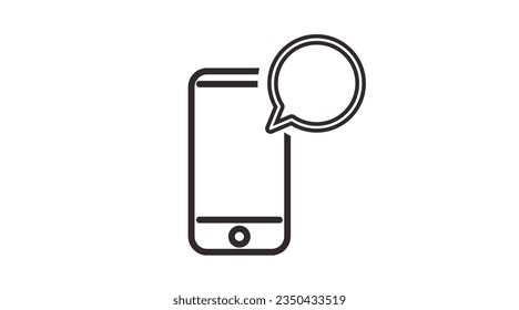 Teléfono móvil e icono de conversación. Ilustración aislada de vectores de un teléfono móvil con un icono de mensaje o de charla