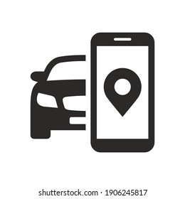 Mobile phone taxi app icon. Driver location. Taxi service. Vector icon isolated on white background.