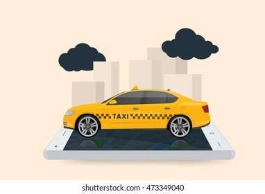 Mobile phone taxi app, smartphone taxi services vector illustration