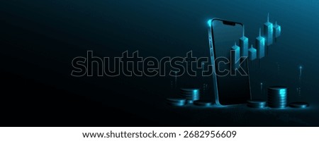 Mobile phone technology background, finance graph concept, marketing, stock trading