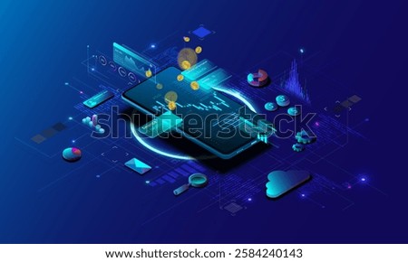 Mobile phone technology background picture, financial graph concept, stock market investment