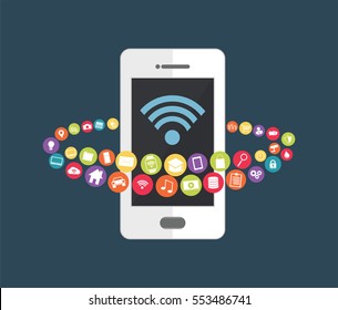 Mobile phone technology to control devices. Smart home concept. 