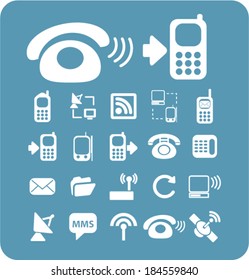 mobile phone, telephone, cell, smartphone, technology, gadget, communicator, connection, contact, wireless, message, call, service, chat icons, signs vector concept set