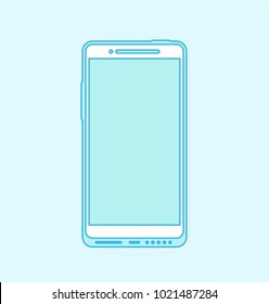 Mobile phone template, blue outline, wireframe. Modern smartphone. Vector, isolated