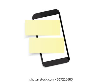 Mobile phone template isolated with sheet of paper. Vector illustration.