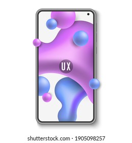 Mobile phone template. Mockup of a mobile application with liquid design. Abstract fluid shapes. UI and UX. Modern smartphone. Vector illustration. EPS 10..